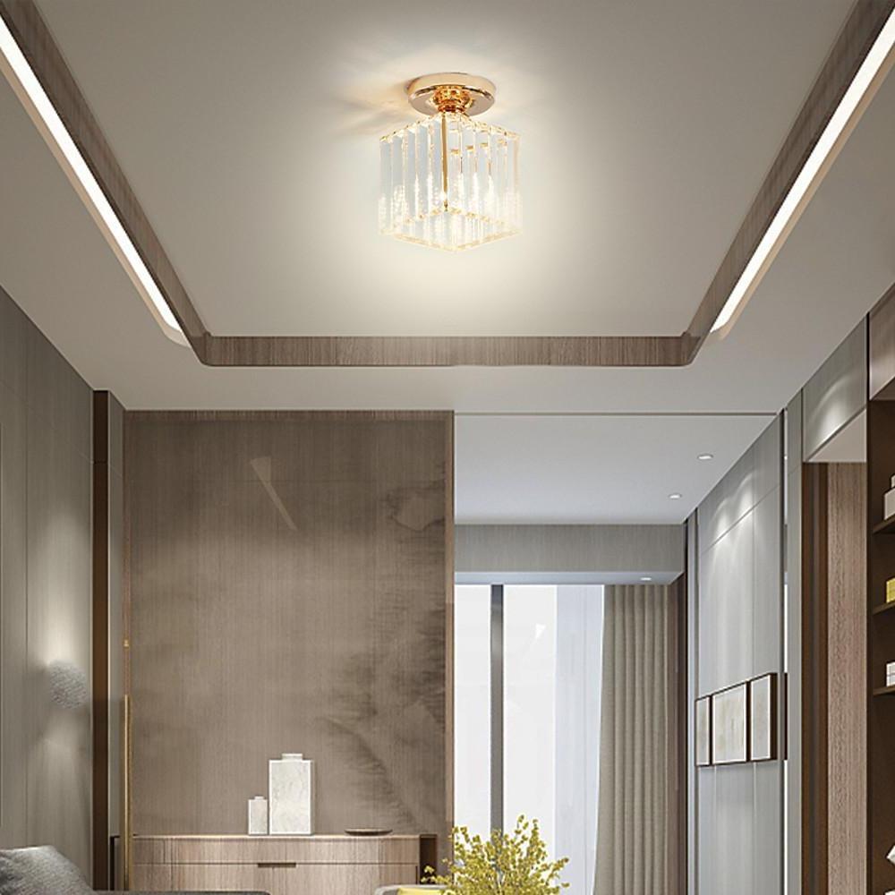 Crystal Foyer Semi Flush Mount Ceiling Light, Modern Nordic LED Fixture