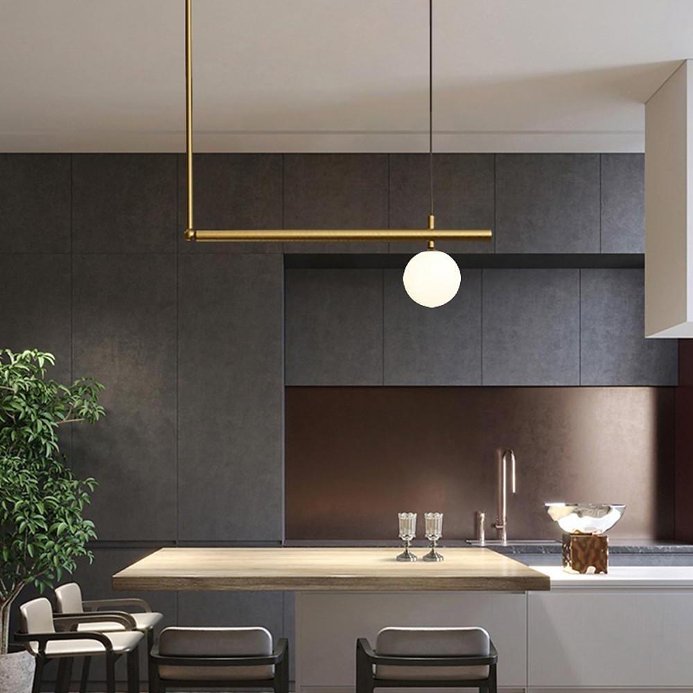 Minimalist Modern Linear Globe Pendant Lighting Copper Glass Kitchen Dining Room Light
