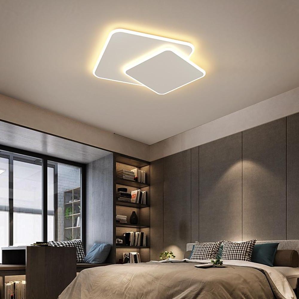 2 Light White Square Led Flush Mount Ceiling Light For Bedroom