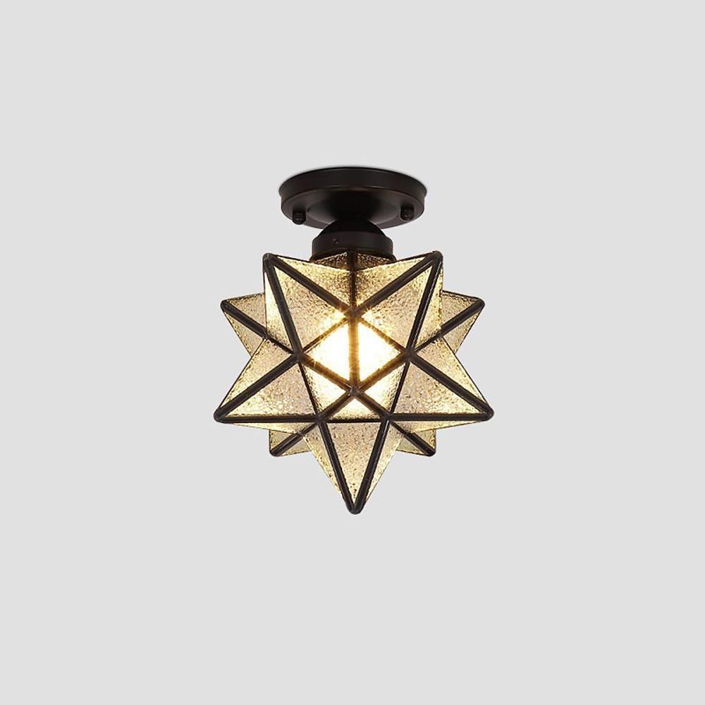 Geometric Star Semi-Flush Ceiling Light in Metal and Glass