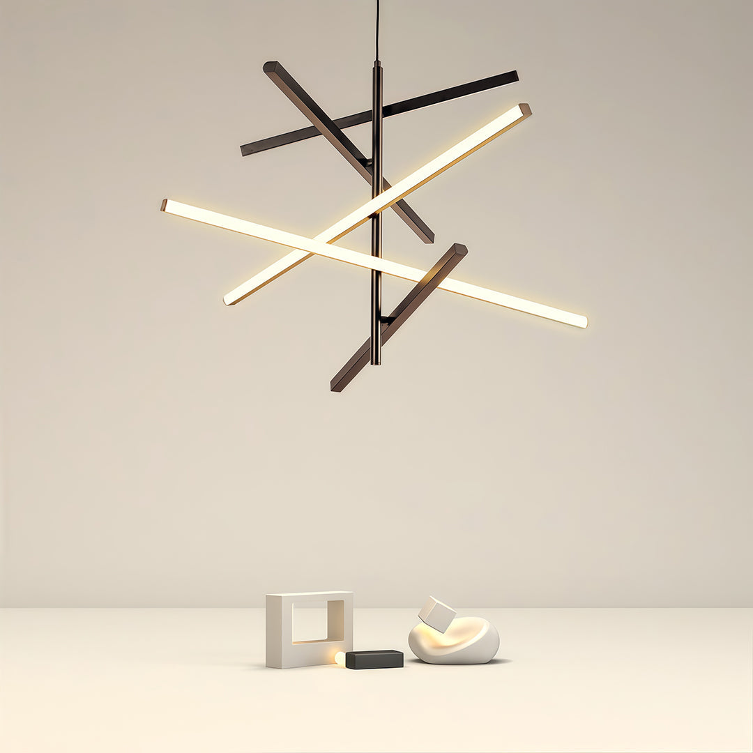 Linear LED Chandelier in Iron – Modern Nordic Pendant for Dining & Kitchen
