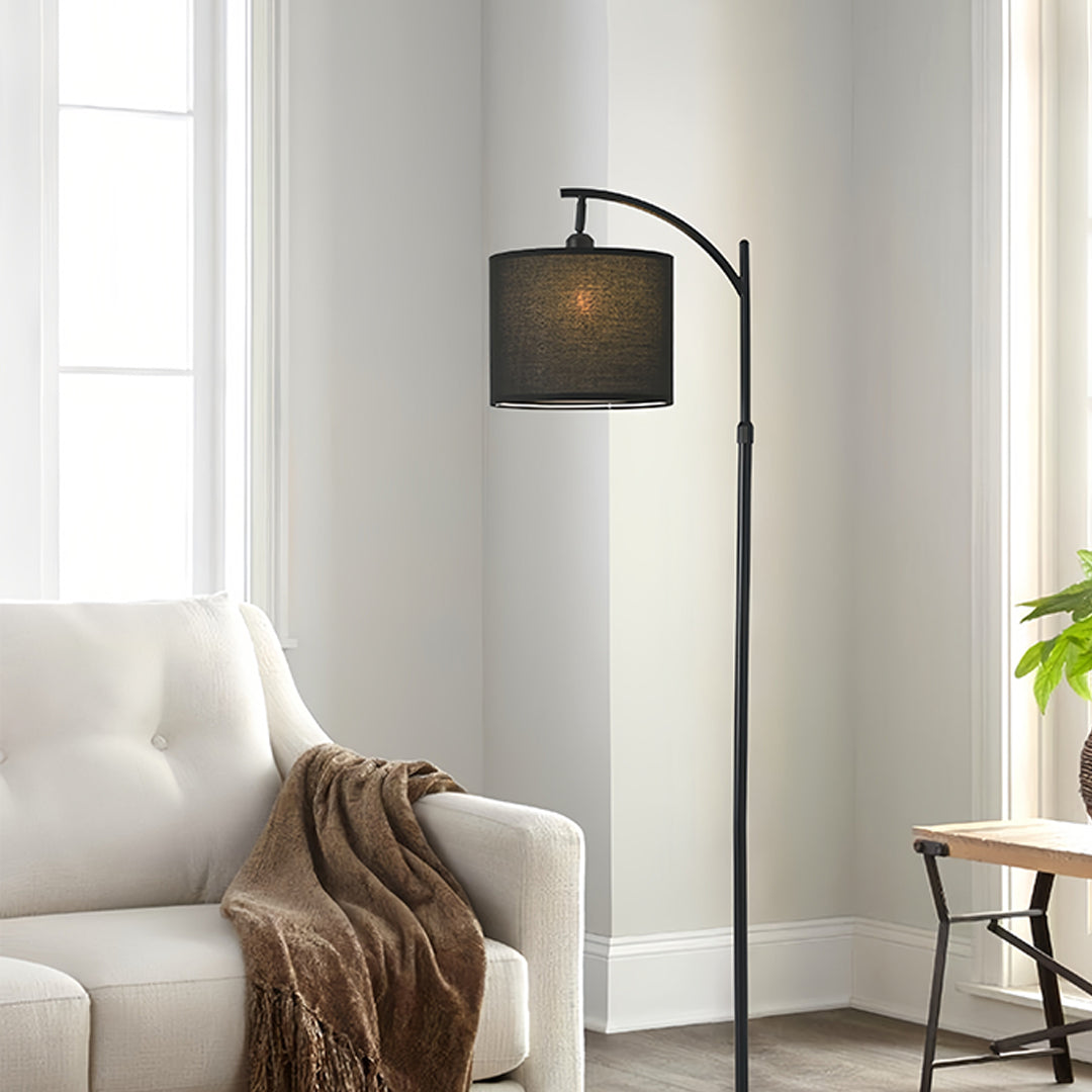 Arc Floor Lamp with Fabric Shade and Marble Base – Modern Minimalist Lighting for Living Room