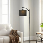 Arc Floor Lamp with Fabric Shade and Marble Base – Modern Minimalist Lighting for Living Room