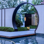 Outdoor Lantern Path Light in Black Stainless Steel with Marble-Effect Shade