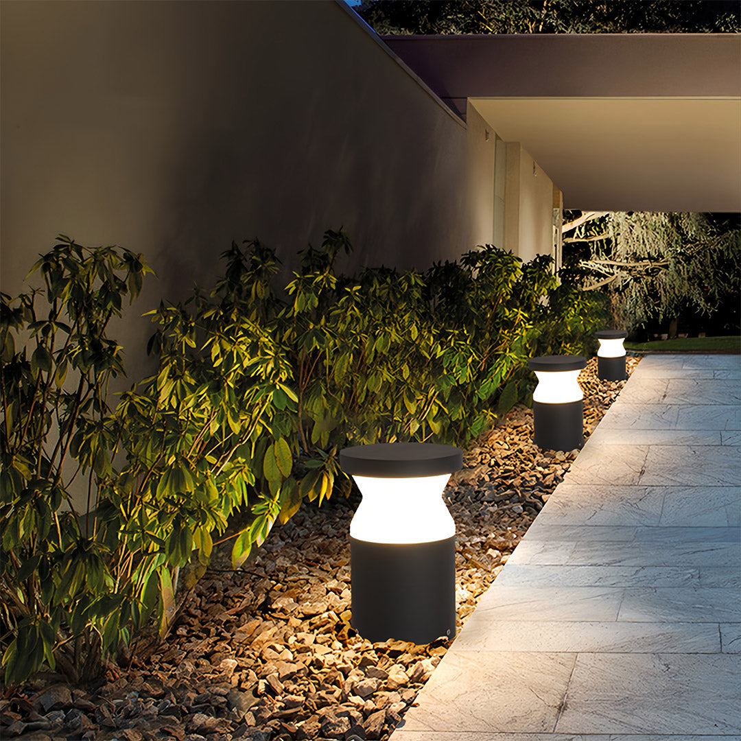 Modern Bollard Path Light in Sand Black Stainless Steel for Garden Walkways
