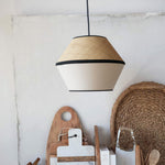 Wabi-Sabi Raffia Pendant Light with Fabric Shade, Natural Beige