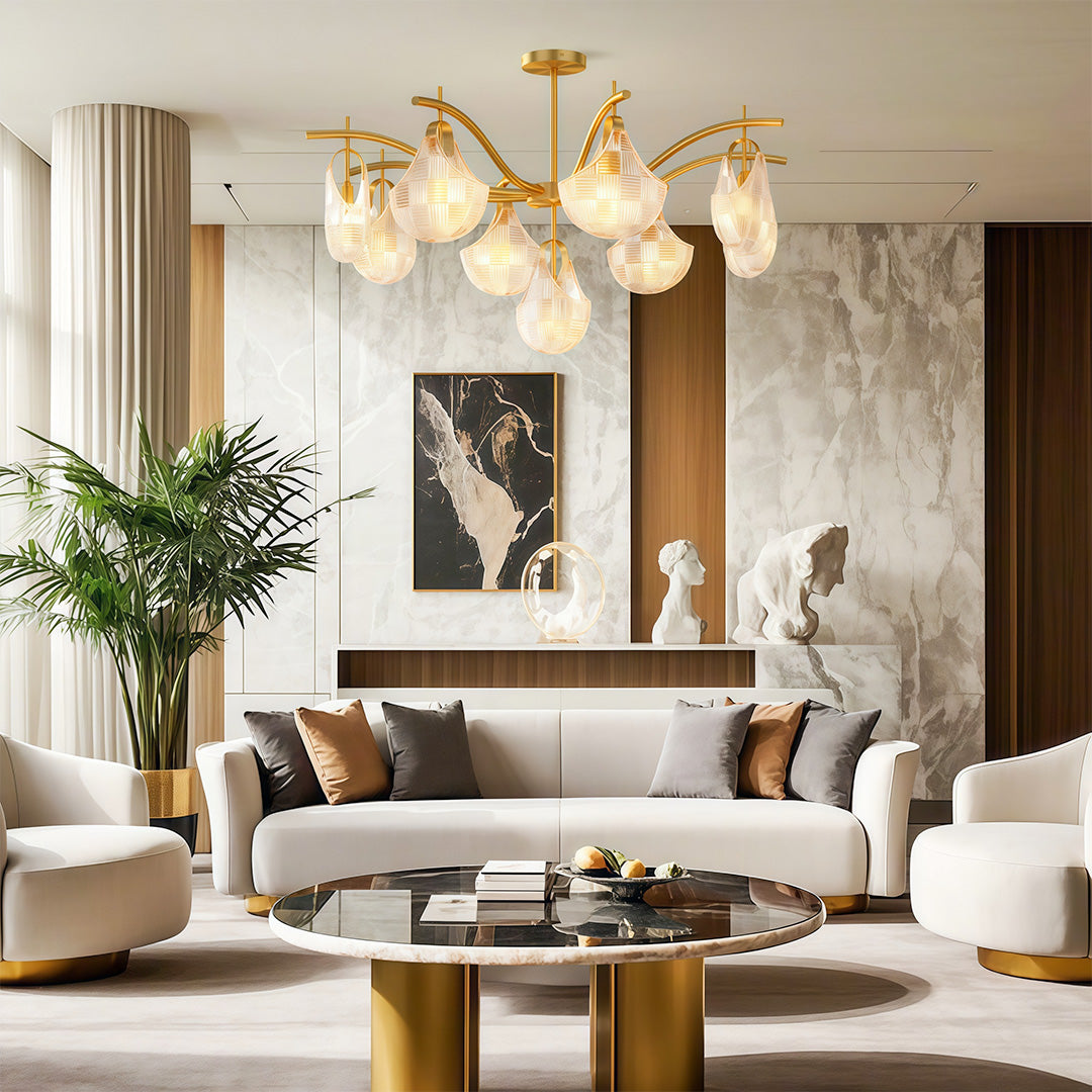 Shell Chandelier Modern Luxury Ceiling Light in Copper, Nickel, or Black