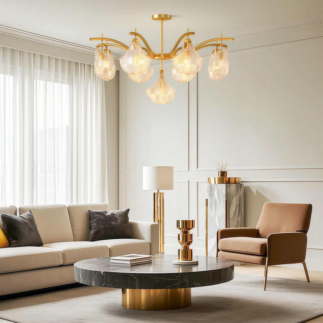 Shell Chandelier Modern Luxury Ceiling Light in Copper, Nickel, or Black