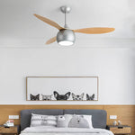 Silver LED Ceiling Fan with Wood Grain Blades for Modern Interiors