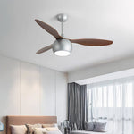 Silver LED Ceiling Fan with Wood Grain Blades for Modern Interiors