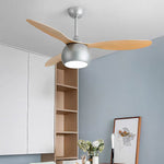 Silver LED Ceiling Fan with Wood Grain Blades for Modern Interiors