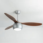 Silver LED Ceiling Fan with Wood Grain Blades for Modern Interiors