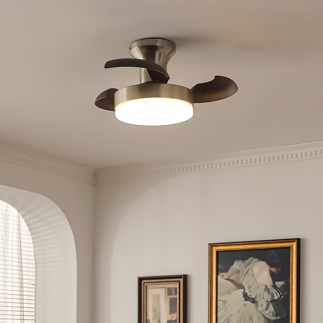 Silver French Retro Ceiling Fan with Dimmable LED Light and Walnut Blades