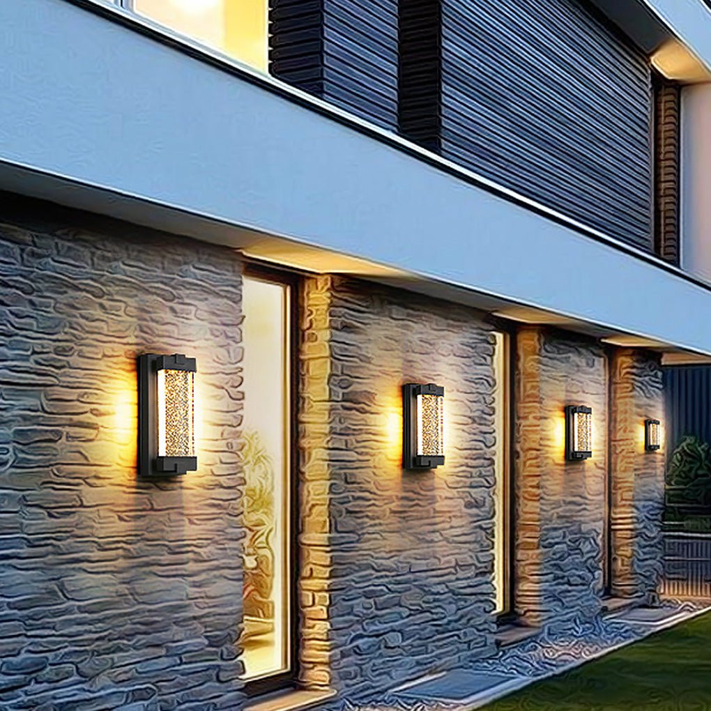 Black Crystal Outdoor Wall Light – Rectangular Waterproof LED Sconce