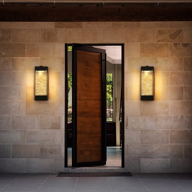 Black Crystal Outdoor Wall Light – Rectangular Waterproof LED Sconce