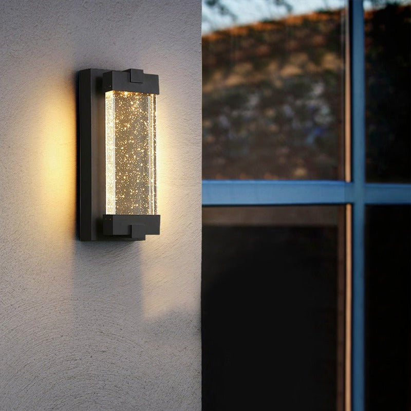 Black Crystal Outdoor Wall Light – Rectangular Waterproof LED Sconce