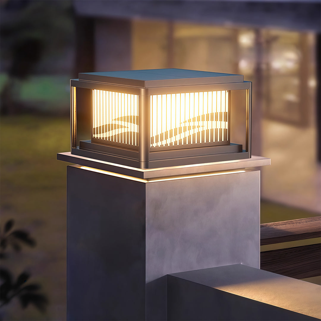 Wave Pattern LED Pillar Light – Modern Outdoor Post Lamp in Black