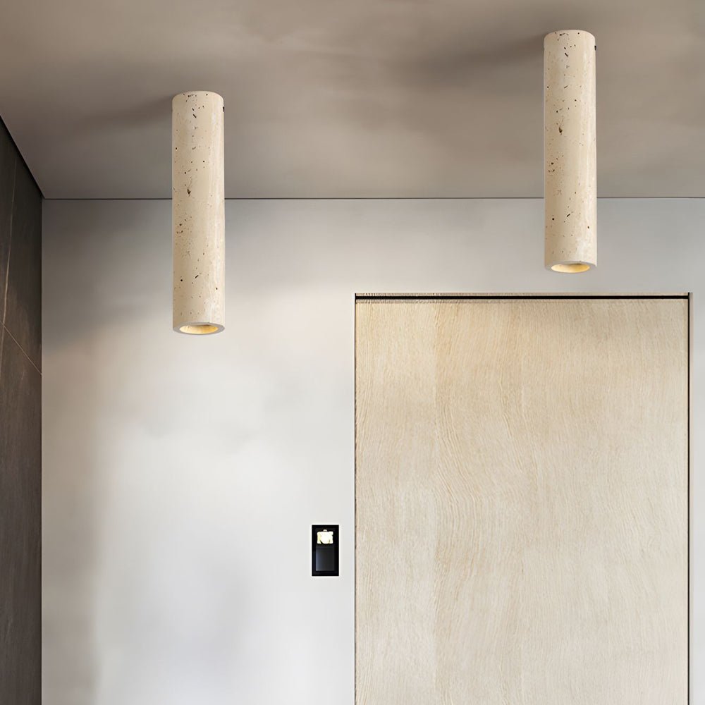 Travertine Cylinder Pendant Light, Modern Stone Downlight for Hallways