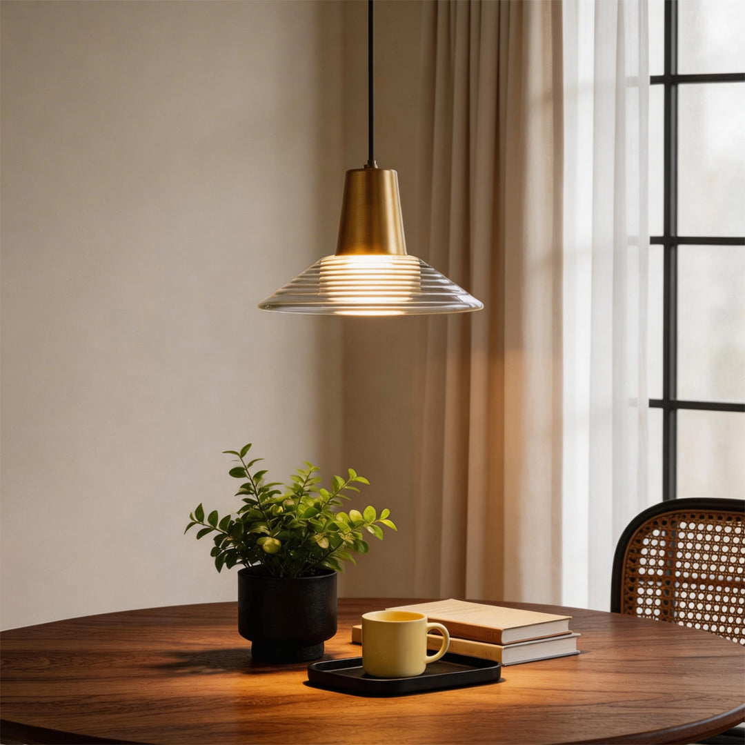 Aurora Glass Cone Pendant Light in Gold Brass, Nordic Minimalist Ceiling Lamp