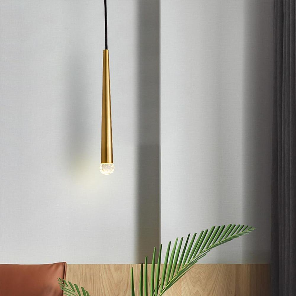 Slim Cylinder LED Pendant Light in Gold or Black with Crystal Accents