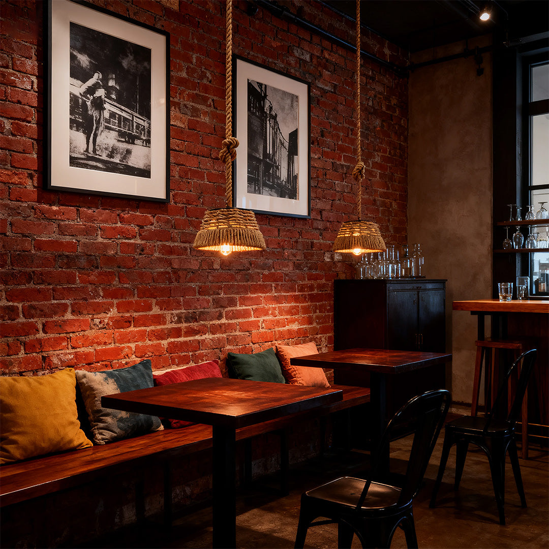 Artisan Hemp Rope Pendant Light with Iron Shade – Vintage Industrial Ceiling Lamp