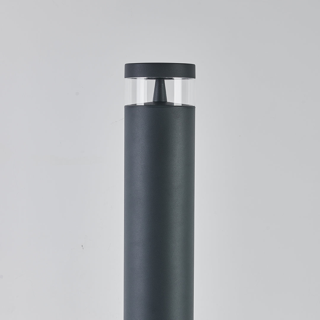 Modern Outdoor Pathway Bollard Light in Sand Gray Aluminum with Warm LED Glow