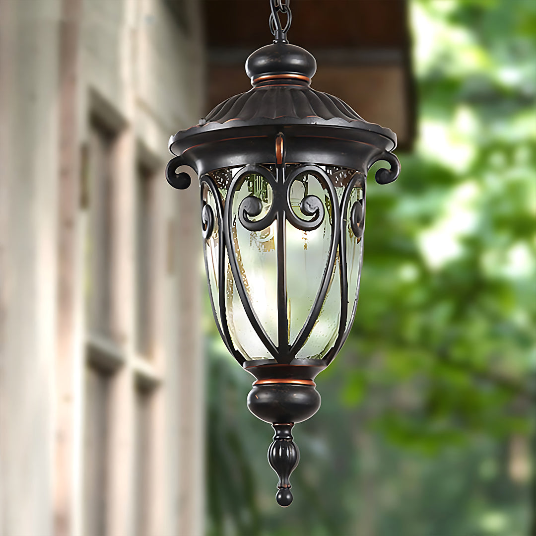 European-Style Black Aluminum Pendant Light with Glass Shade for Outdoor & Indoor Use