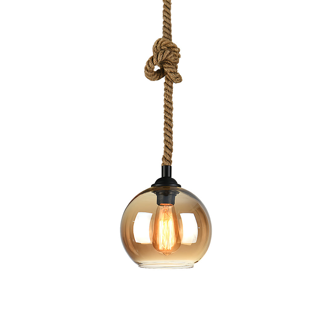 Artisan Glass Pendant Light with Natural Hemp Rope – Minimalist LED Ceiling Lamp