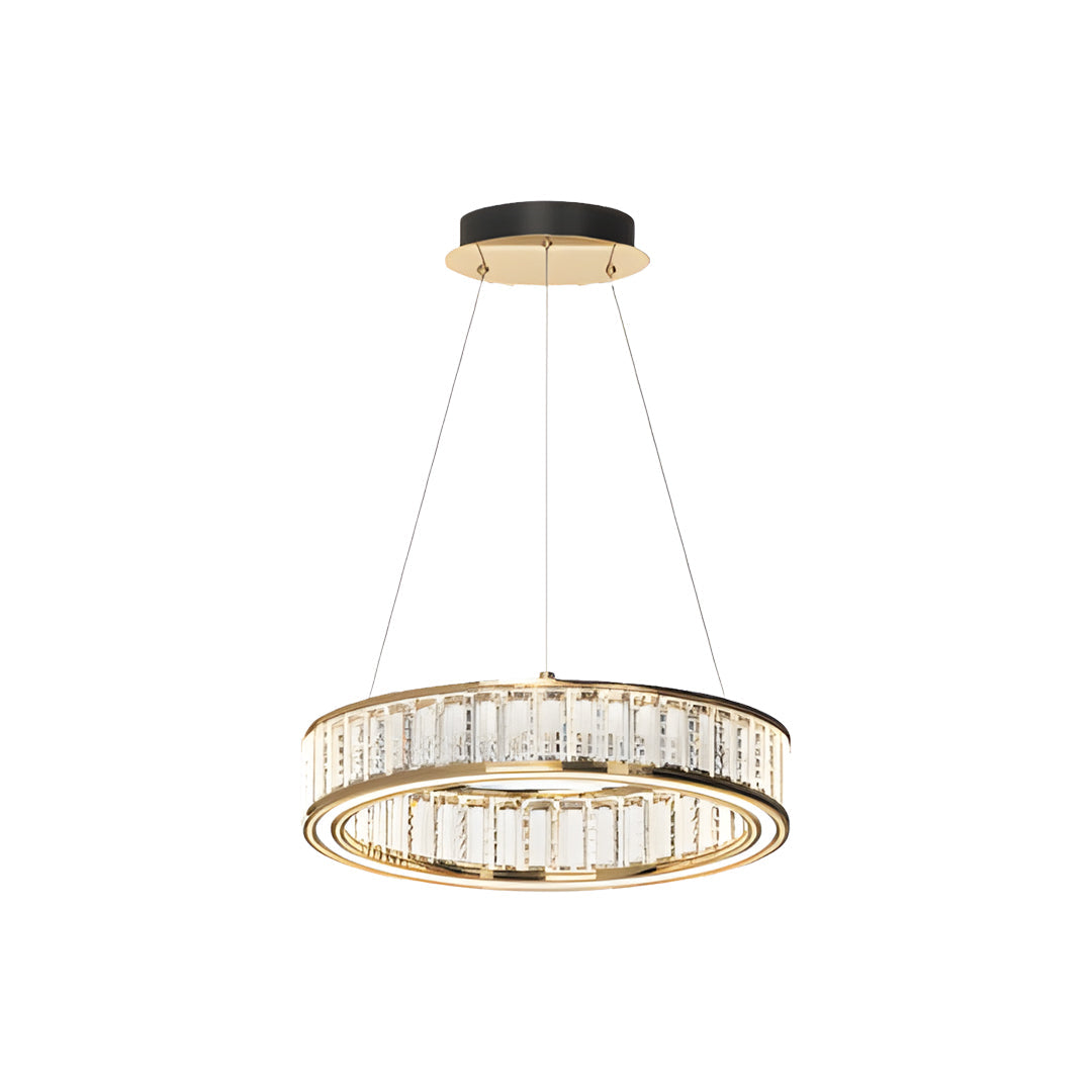 Aurelia Crystal Chandelier – Layered Gold Aluminum & LED Hanging Light