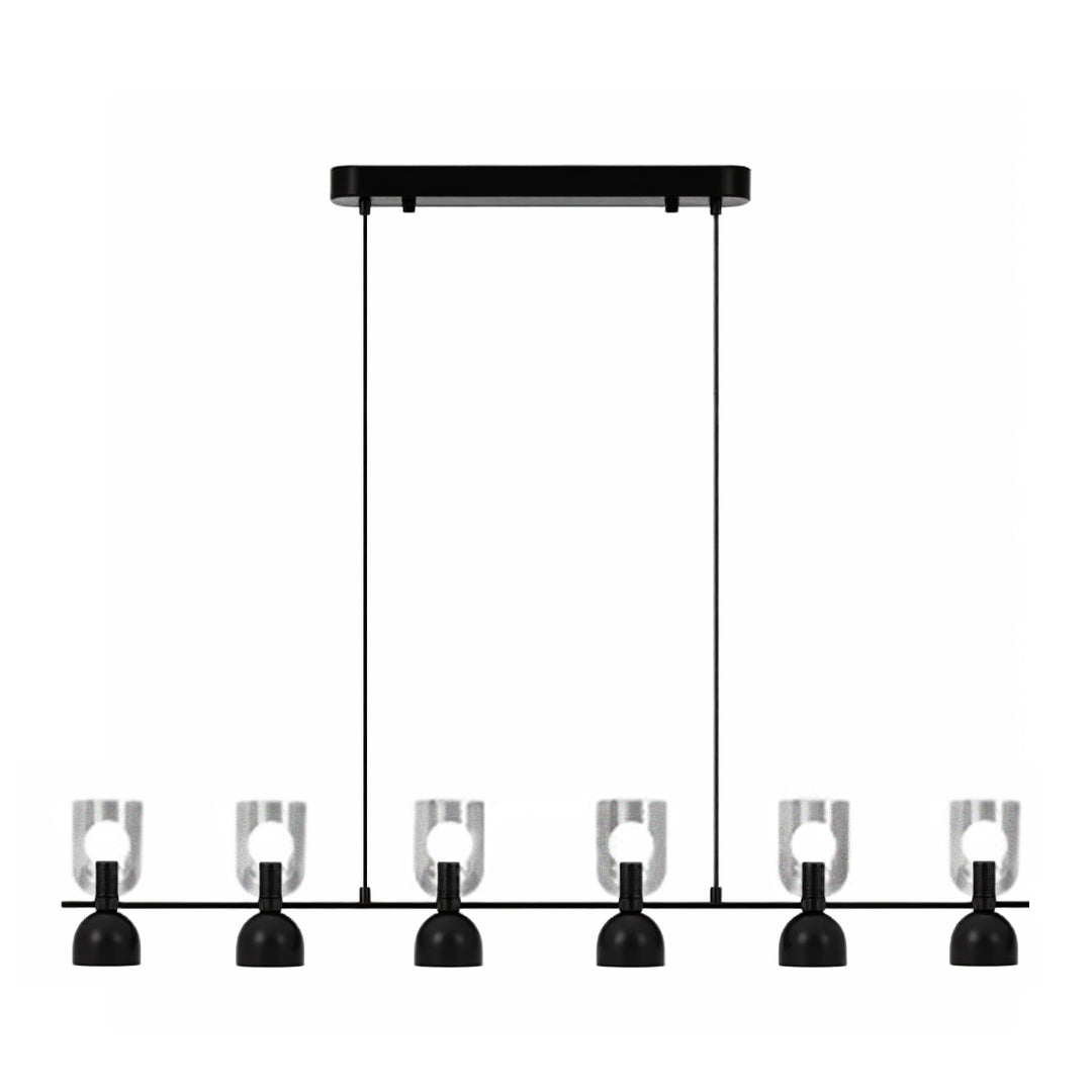 Linear Glass Pendant Chandelier with Adjustable Height, Matte Black