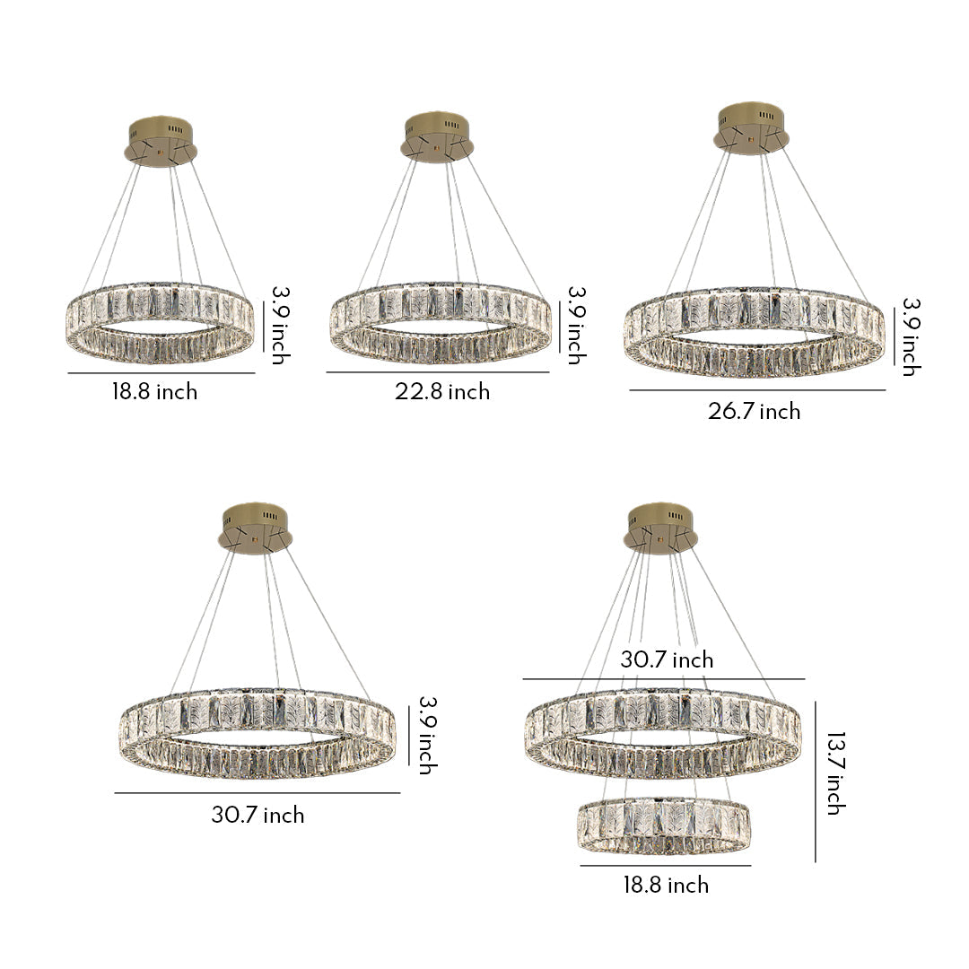 Lumina Ring Chandelier in Gold Stainless Steel and Crystal