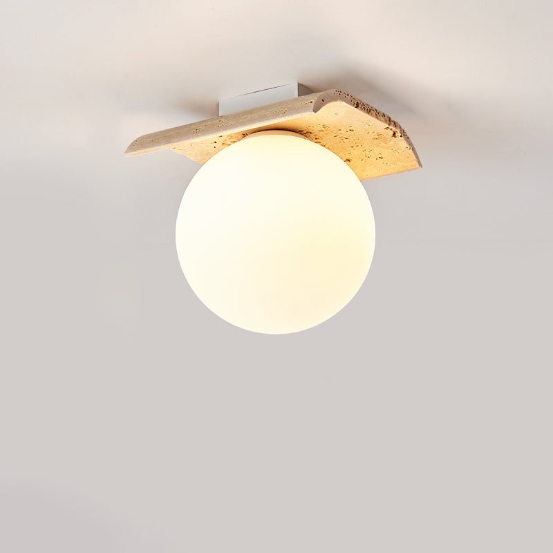 Orélie Modern Travertine Ceiling Light with Frosted Glass Globes