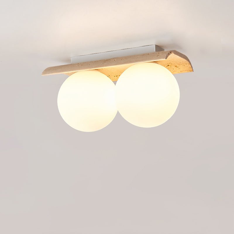 Orélie Modern Travertine Ceiling Light with Frosted Glass Globes