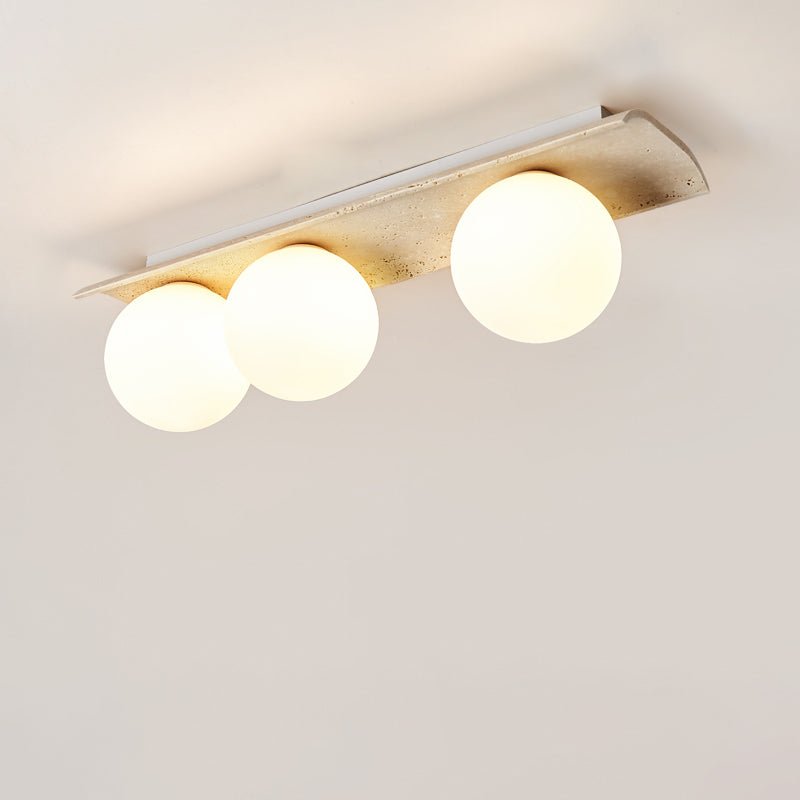 Orélie Modern Travertine Ceiling Light with Frosted Glass Globes