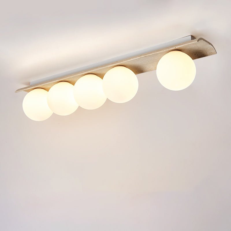 Orélie Modern Travertine Ceiling Light with Frosted Glass Globes