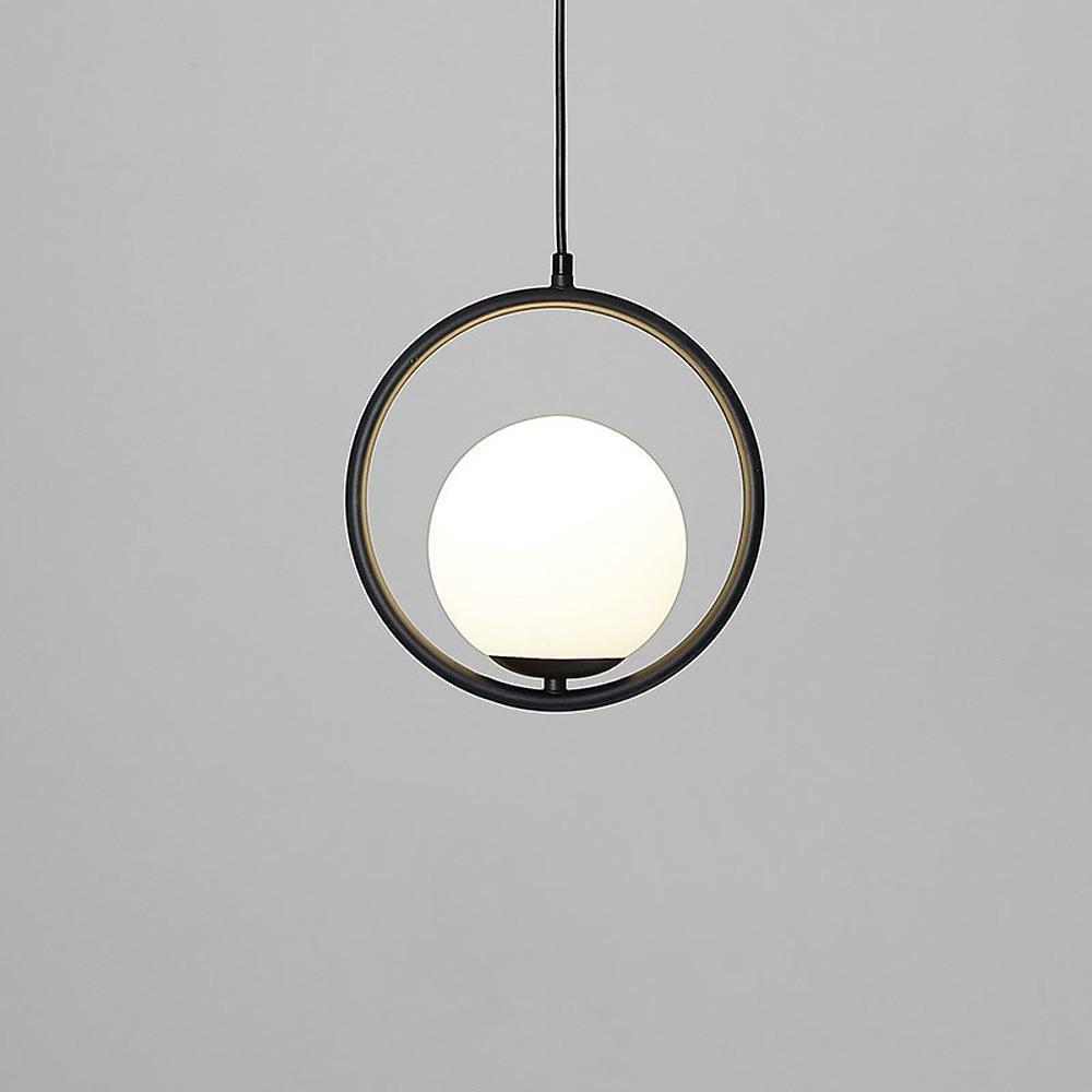 Aurelia Glass Globe Pendant Light in Matte Black Metal Ring