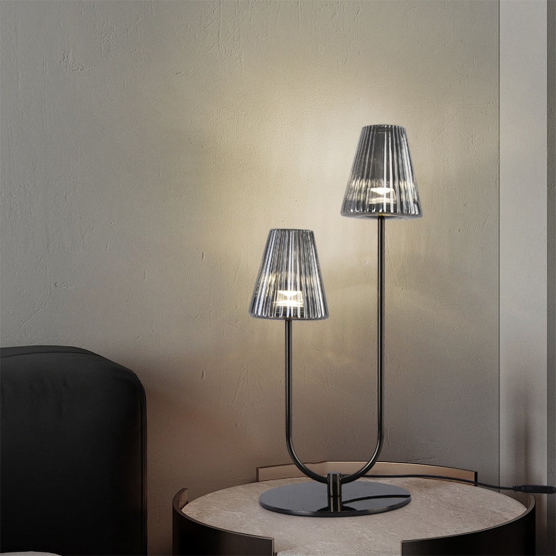 Modern Black LED Table Lamp with Glass Shade for Bedroom and Study