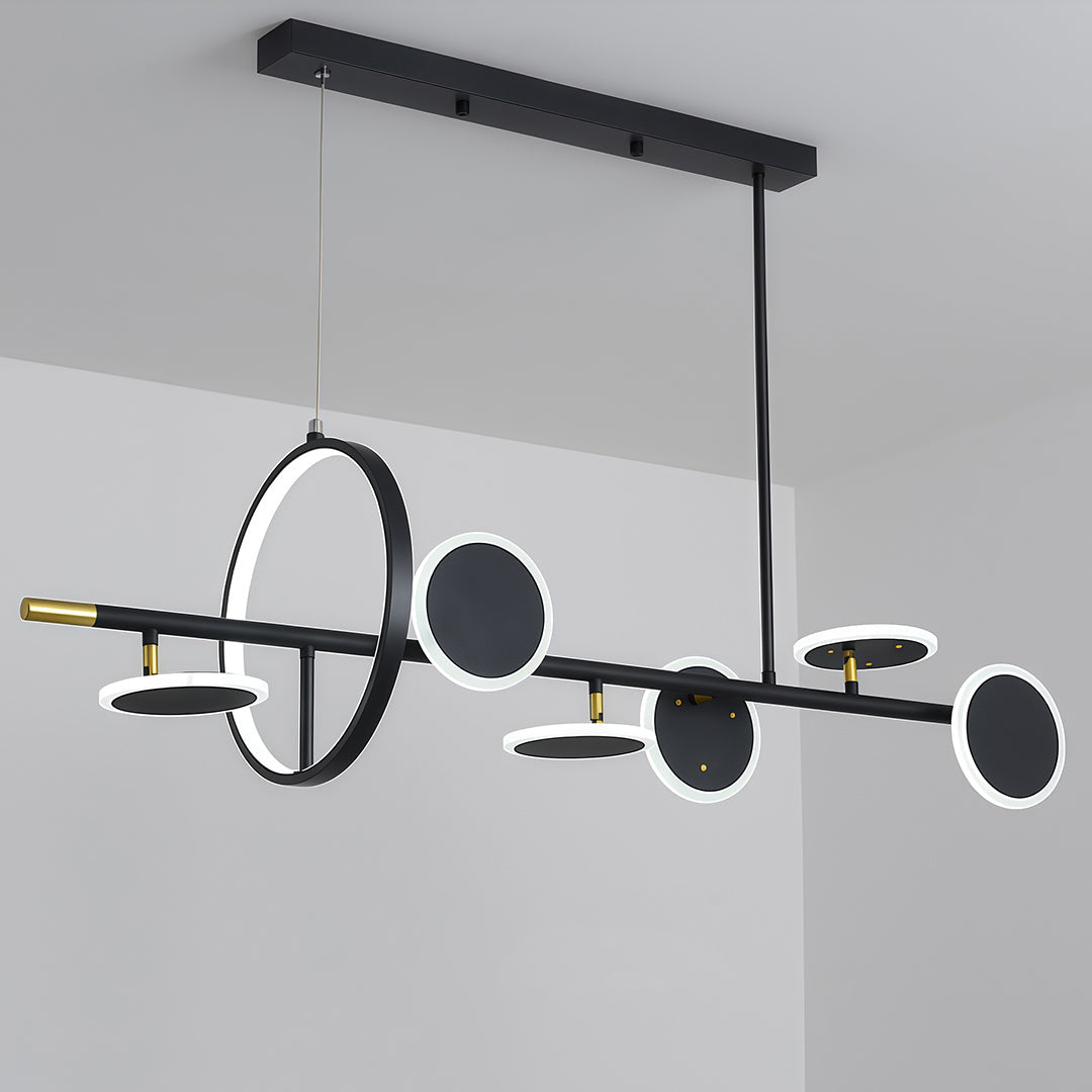 Aurelia Six-Light Linear LED Chandelier in Black and Gold with Silicone Shades