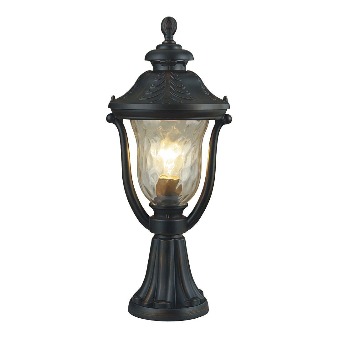 Chestnut Aluminum Post Light with Clear Glass Shade for Modern Gardens