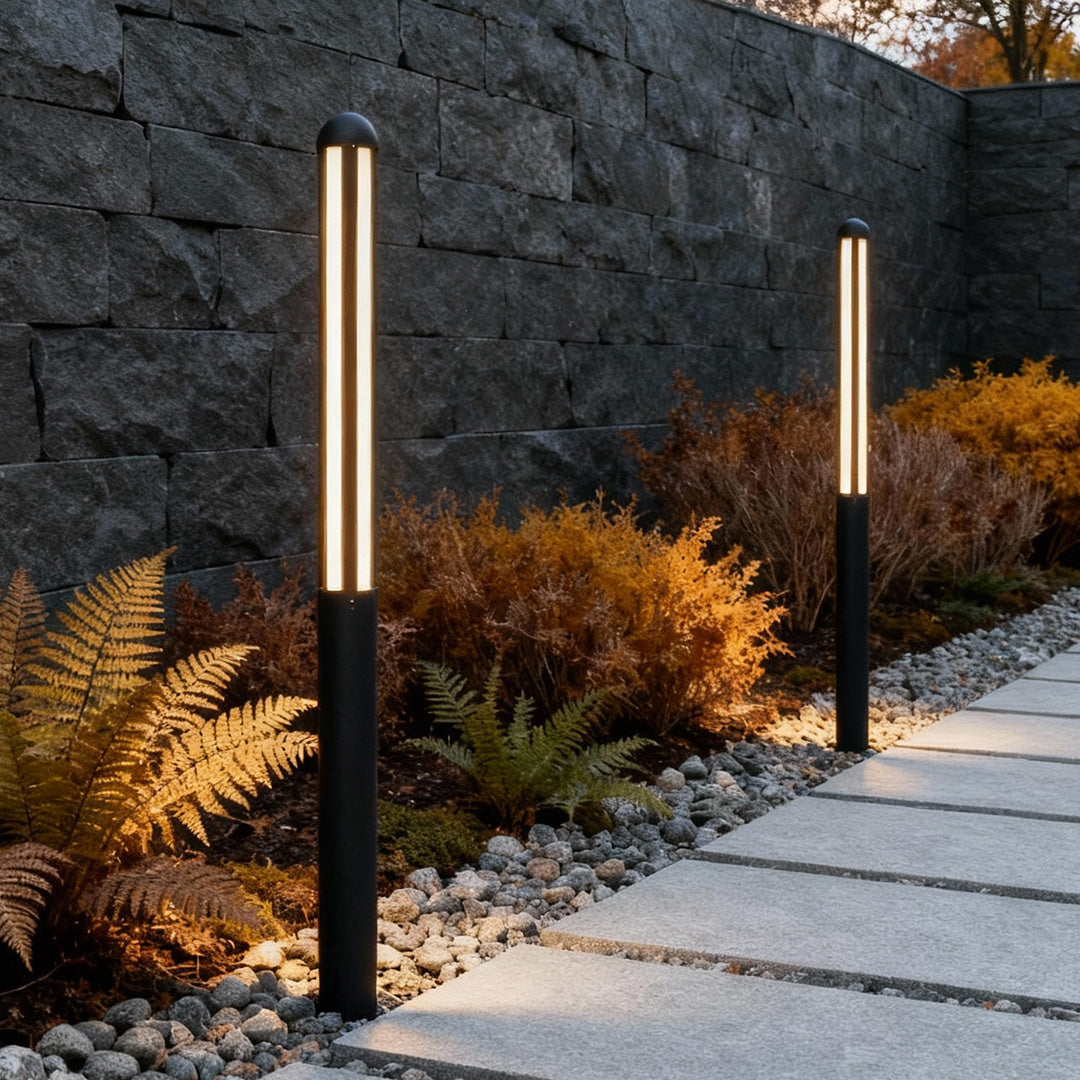 Modern Tall Garden Bollard Light | Minimalist Black Aluminum LED Pathway Lamp