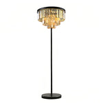 Crystal Floor Lamp with Black Iron Base – American Glamorous Standing Light