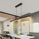 Linear Pendant Light with Walnut Wood Accents, Japanese Minimalist Island Lighting