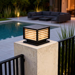 Modern Copper Pillar Light with Marble Shade for Outdoor Courtyards