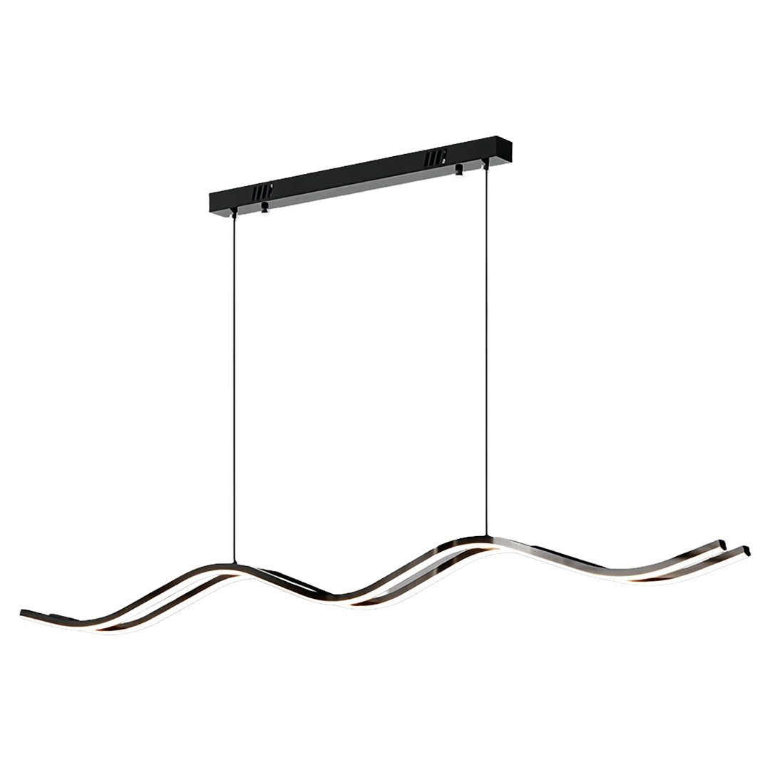 Modern Wavy Black Pendant Light for Kitchen Island, Minimalist LED Linear Suspension