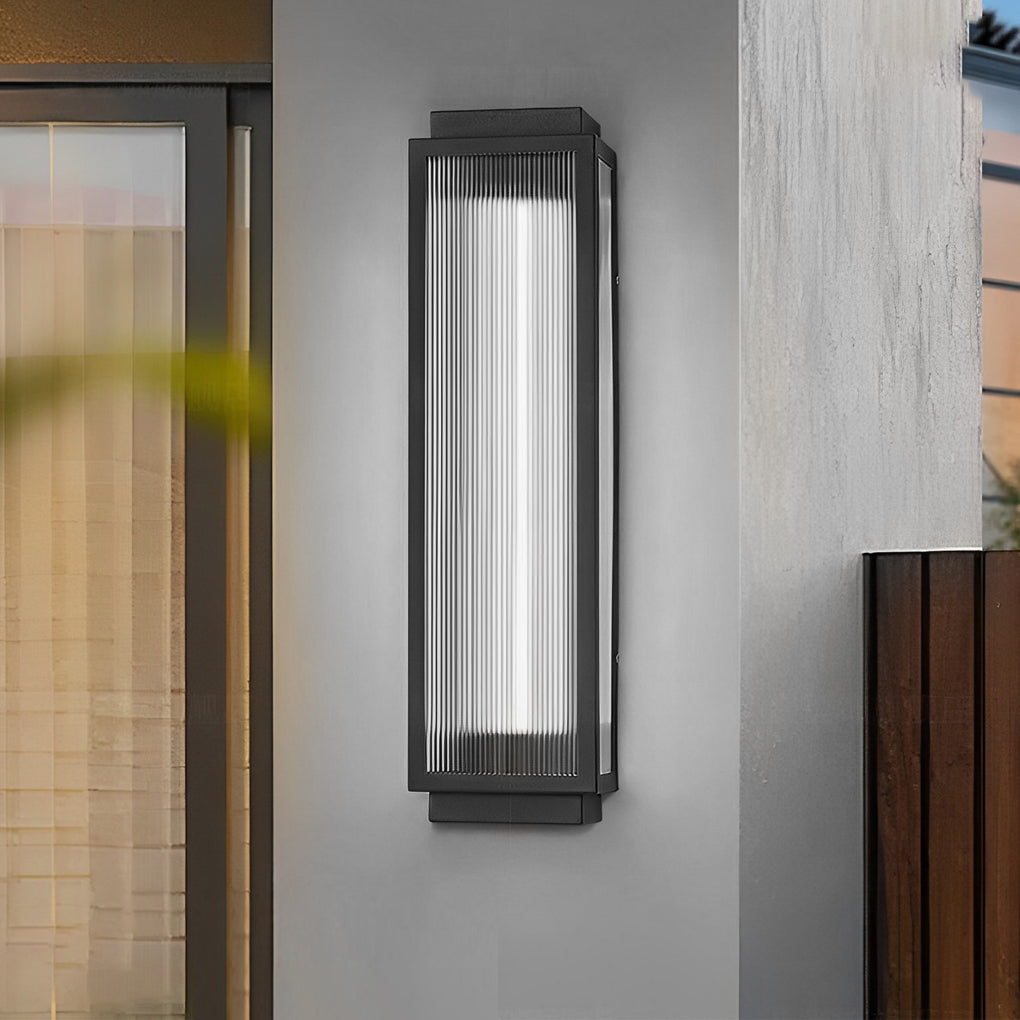 Modern Outdoor Wall Light in Black Stainless Steel with Rectangular LED Strip