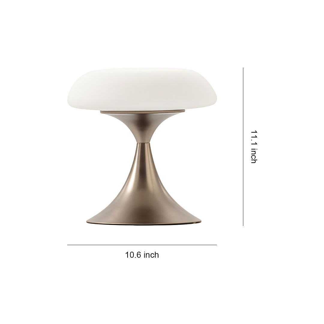 Mid-Century Modern Mushroom Table Lamp with Silver Iron Frame and LED Glow