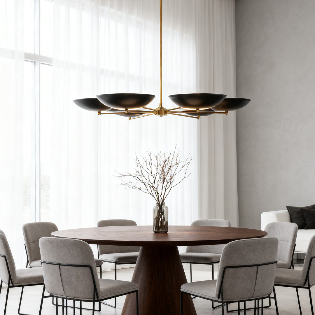 Noir et Or Chandelier – Contemporary French Vintage Six-Light Pendant