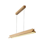 Linear Wood LED Pendant Light with White PVC Shade, Minimalist Dining Room Fixture