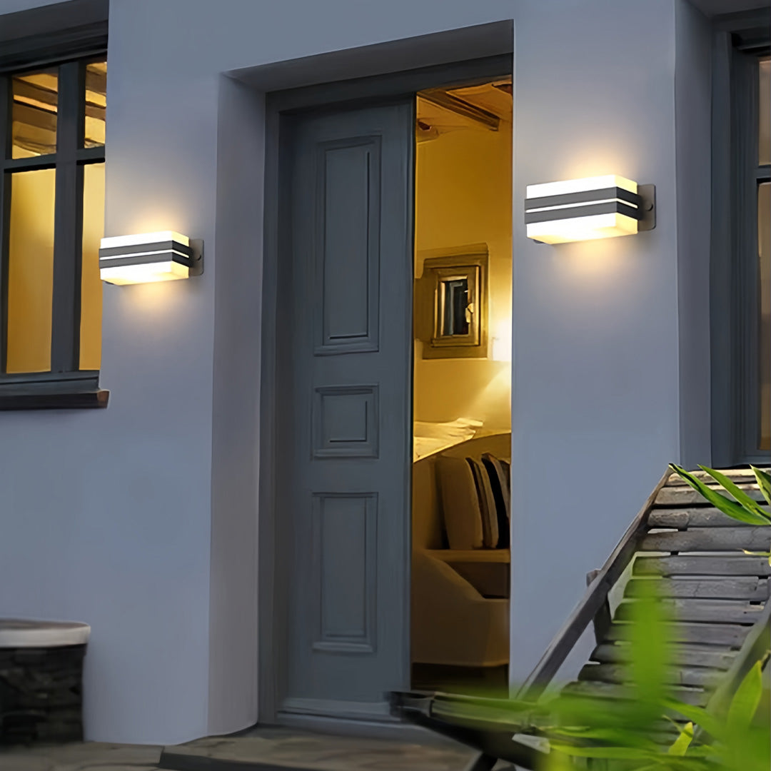 Geometric Outdoor Wall Sconce in Black and White Stainless Steel