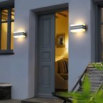 Geometric Outdoor Wall Sconce in Black and White Stainless Steel